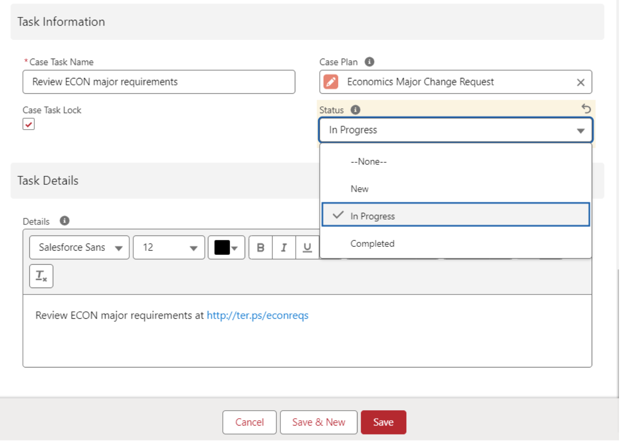 Updating the Status Section