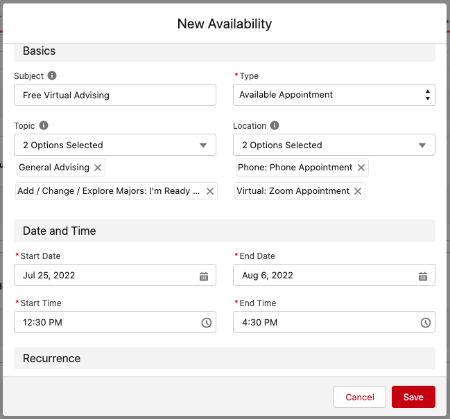 Completed Availability window