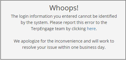 login error screen
