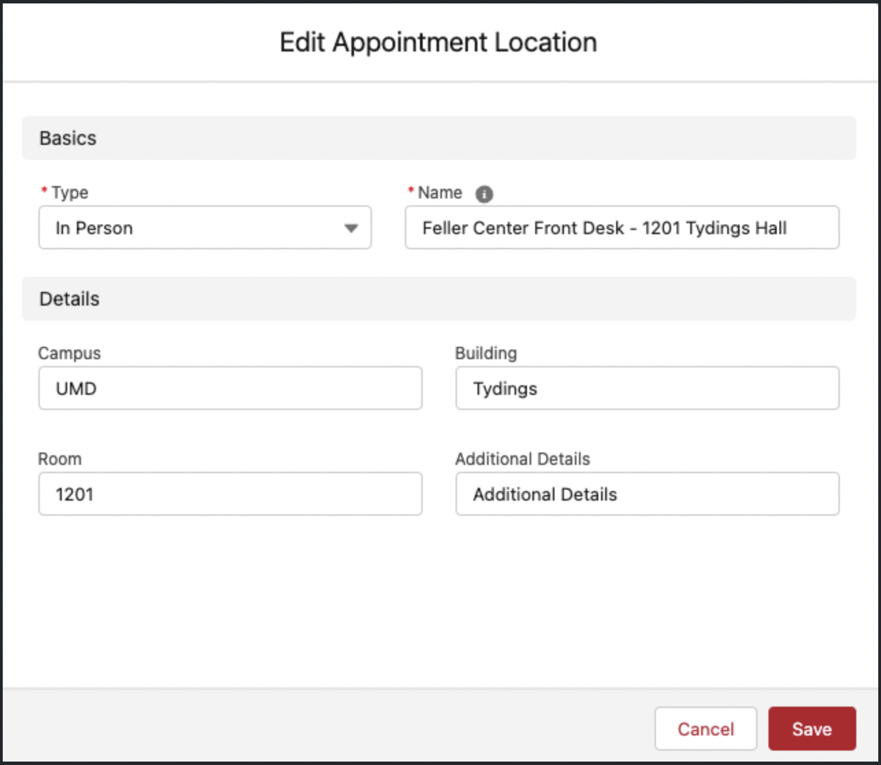 In person appointment example