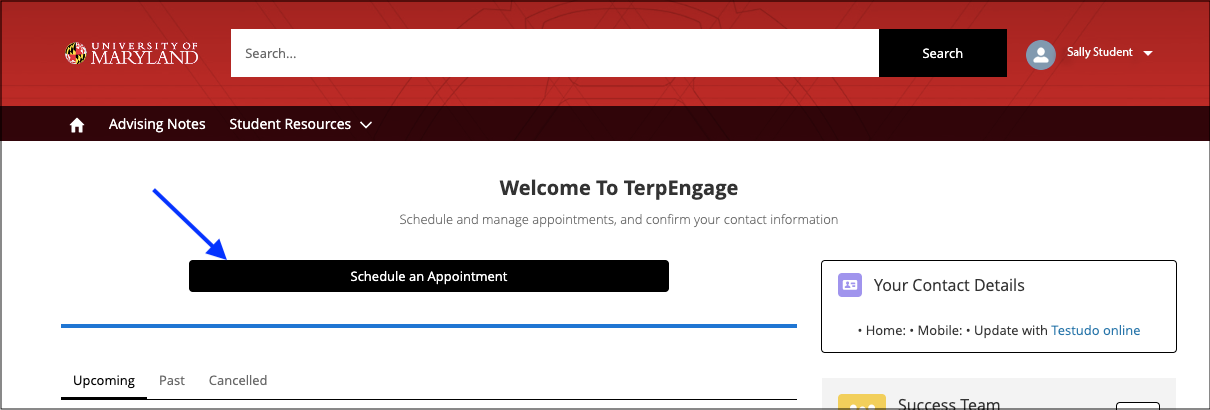 Student view scheduling an appointment