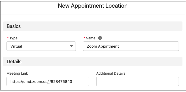 Virtual appointment location options
