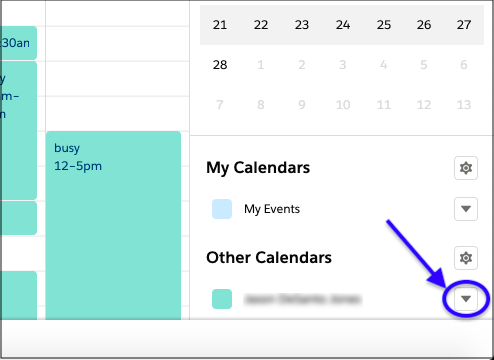 Arrow to change calendar settings