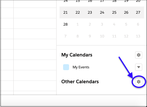 Gear icon to add a calendar