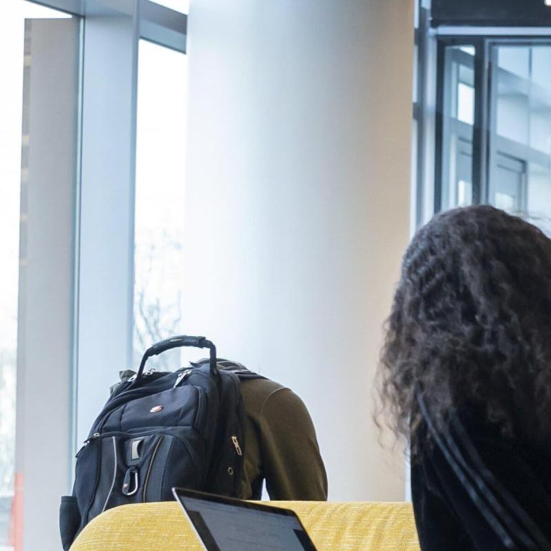 Students in Iribe Building
